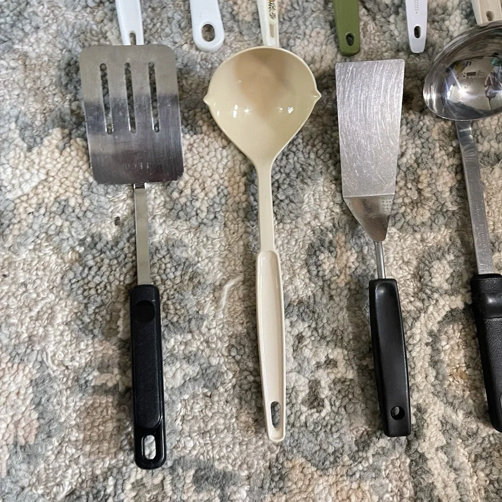 Vintage Lot Mixed Utensils Spoons Spatulas Fork Masher EKCO Flint Melamine Foley